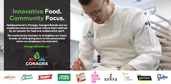 Conagra Brands showcasing brand logos and chef cooking