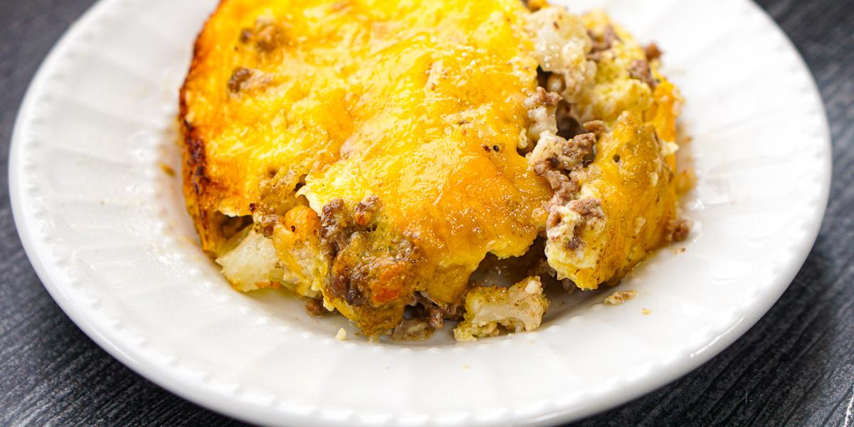 Cheesy Ground Beef and Cauliflower Casserole