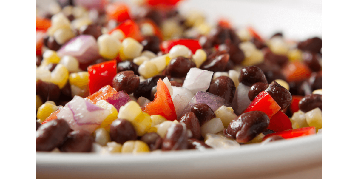 black beans, corn on the cob, bell pepper, red onion, cilantro, salad