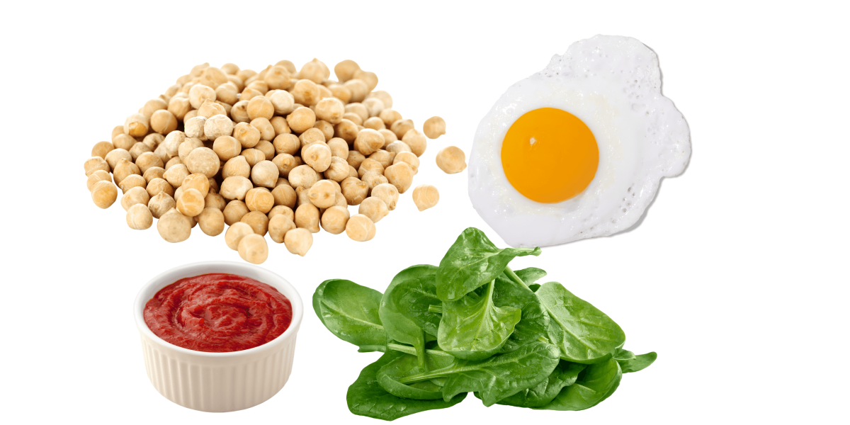 eggs, spinach, tomato sauce, chickpeas, breakfast, dinner