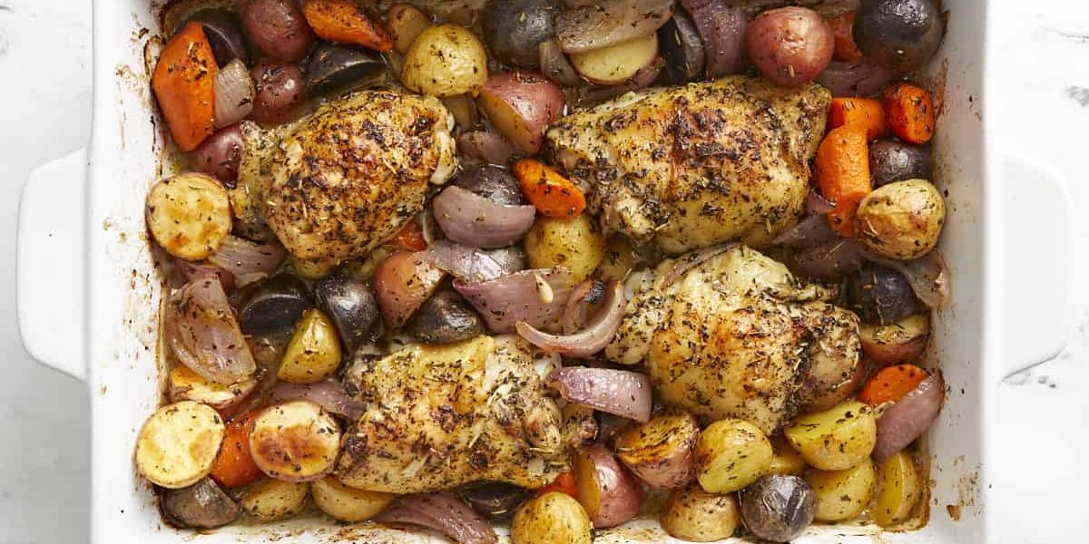 maple glazed chicken with potatoes and carrots