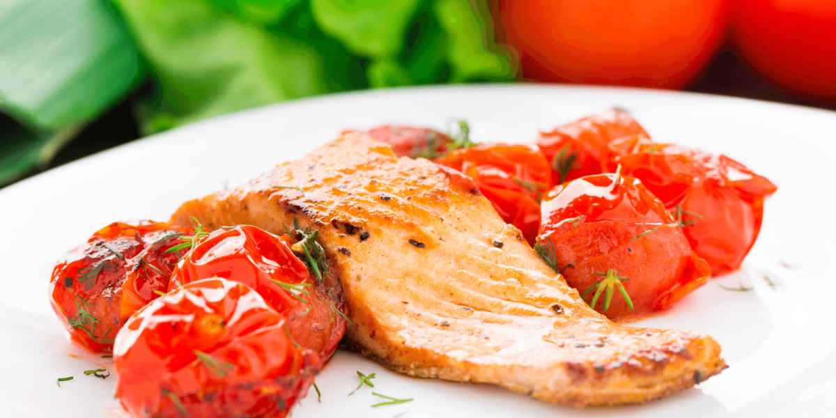 Garlicky BAked Tomatoes and Salmon