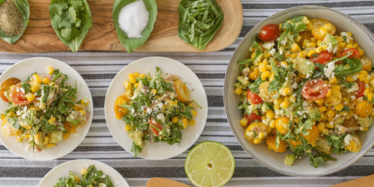 warm corn and avocado salad