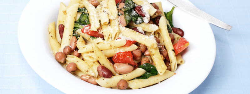 GREEK SPINACH PASTA SALAD WITH FETA AND BEANS