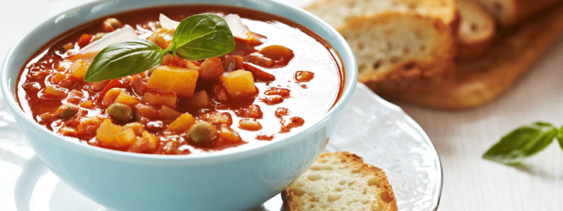 Hearty minestrone soup with fresh bread