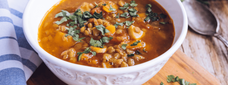 lentil and vegetable soup with pasta 