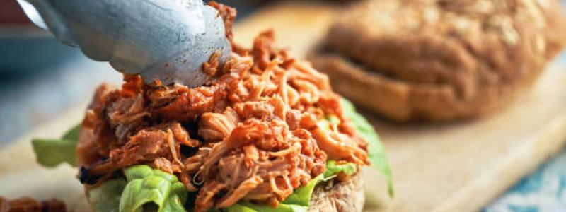 pulled chicken sandwich on whole wheat buns