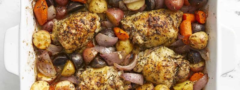 maple glazed chicken with potatoes and carrots