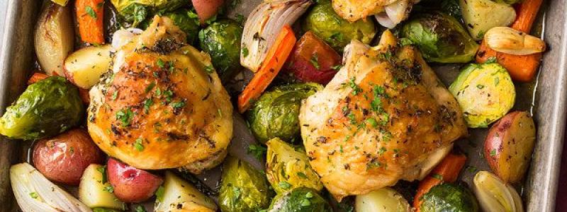 chicken thighs Brussels sprouts sweet potato apple carrots