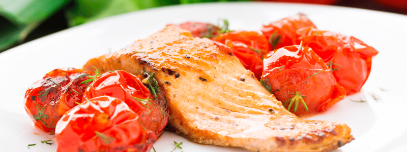 Garlicky BAked Tomatoes and Salmon