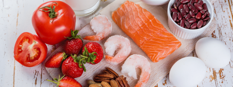 Common food allergens, tomatoes, seafood, beans, legumes, peanuts, milk, eggs. 