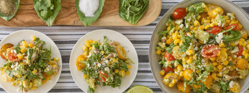 warm corn and avocado salad