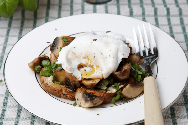 mushroom toast with poached egg