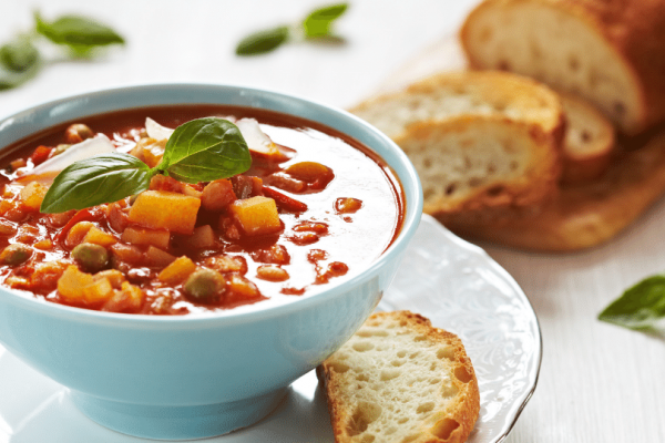Hearty minestrone soup with fresh bread