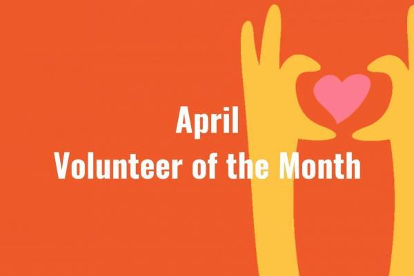 Beyond Hunger April Volunteer of the Month Logo with hands holding a heart