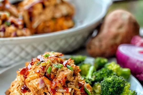BBQ chicken stuffed sweet potatoes