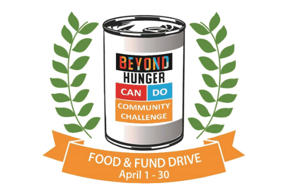 Drawing of a canned good featuring information about theBeyond Hunger Can Do Food and Fund Drive 