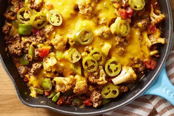Cheesy ground beef cauliflower casserole