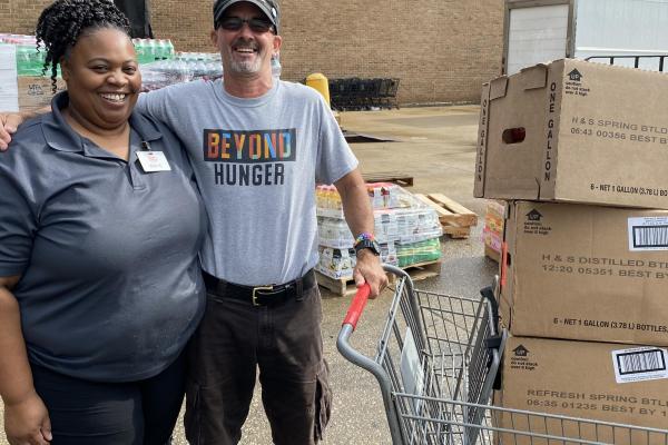 Bob with a dock manager from Jewel-Osco