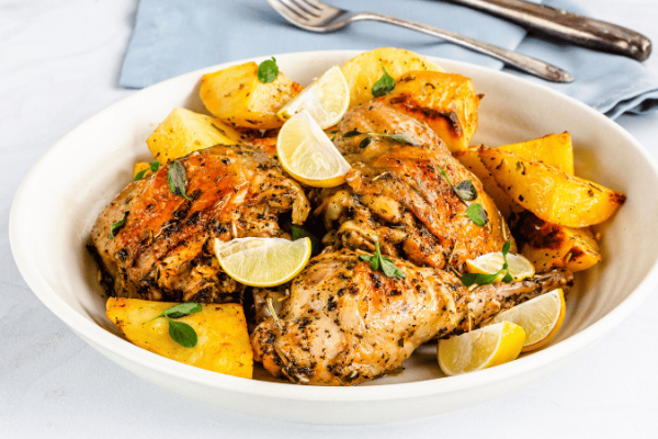 lemon roasted chicken thighs with potatoes