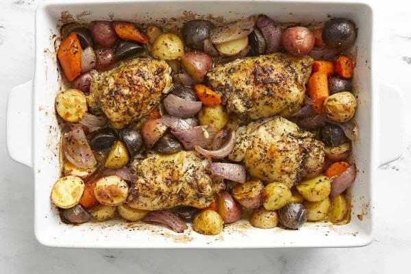 maple glazed chicken with potatoes and carrots