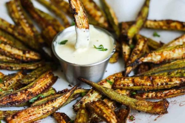 Crunchy Cajun Okra with Lemon Garlic Mayo