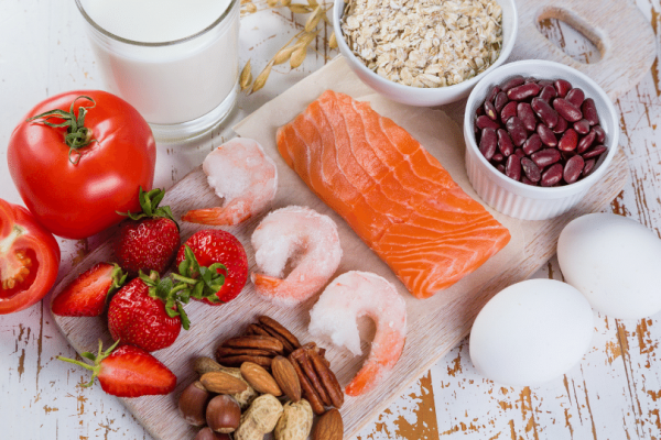 Common food allergens, tomatoes, seafood, beans, legumes, peanuts, milk, eggs. 