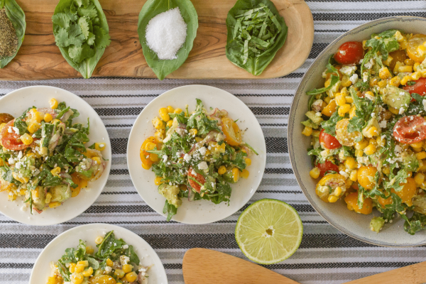 warm corn and avocado salad