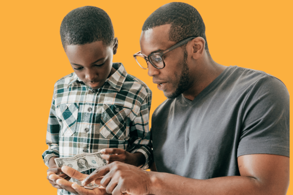 Dad and son counting funds